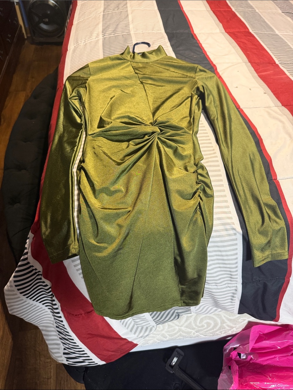 SHEIN Olive Green Long Sleeve Ruched Mini Dress
